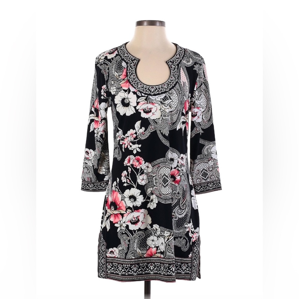 White House Black Market Women’s Black Floral Mini Shift Cocktail Dress Size S